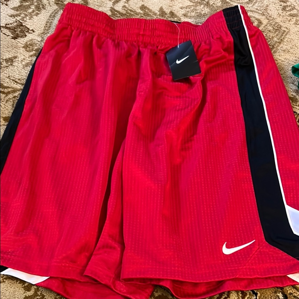Nike Red and Black Athletic Shorts with Side Stripes